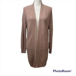 Ransom Long Open Front Knit Cardigan Pink, Medium
